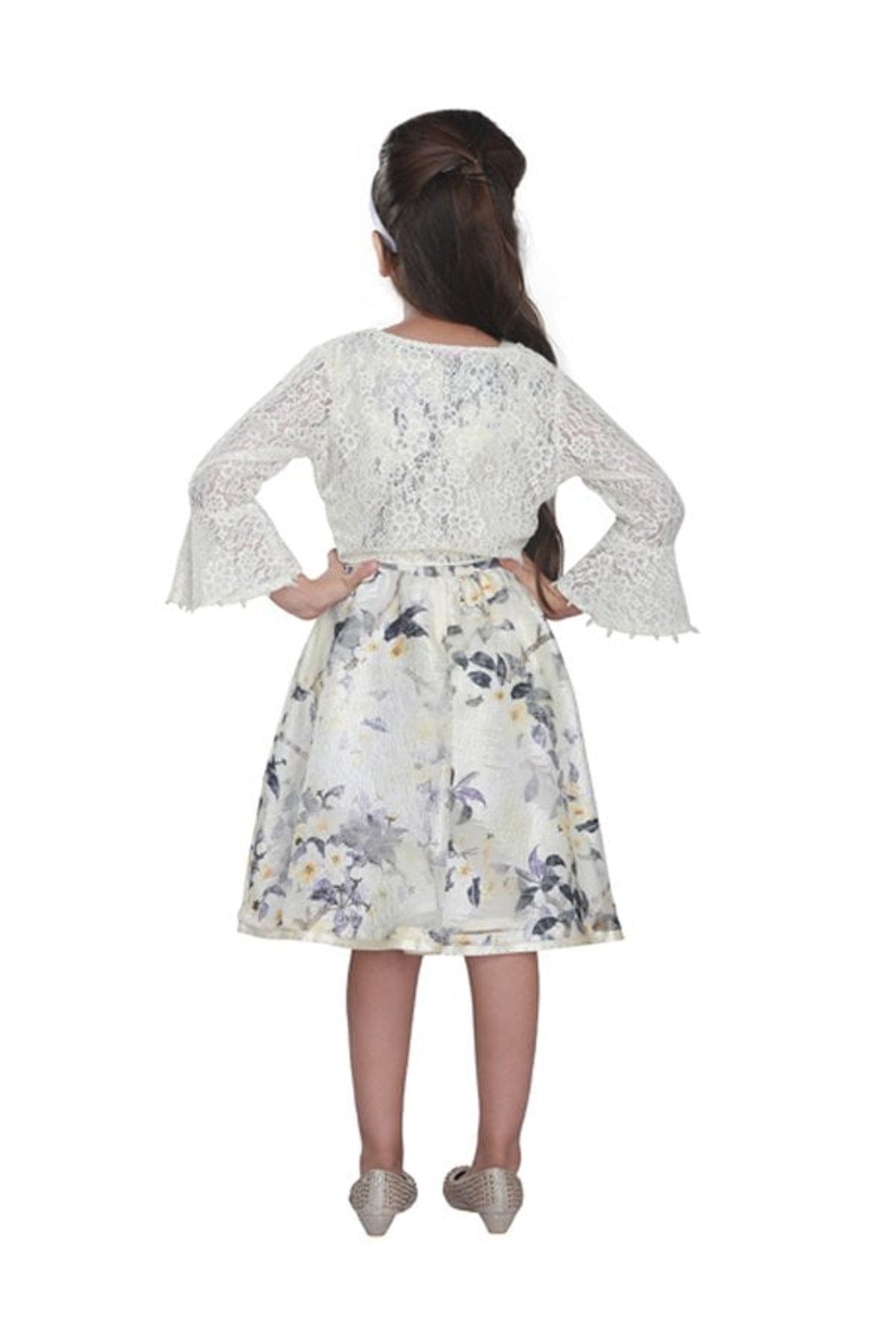 Cutecumber Kids Cream Printed Dress With Hairband