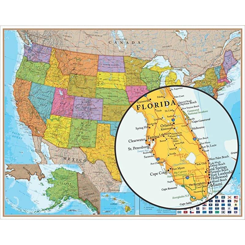 Waypoint Geographic s Blue Oceans Maps World and USA Map Two Pack Poster Size Wall Art Current Up to Date Geography Ships Rolled and Laminated