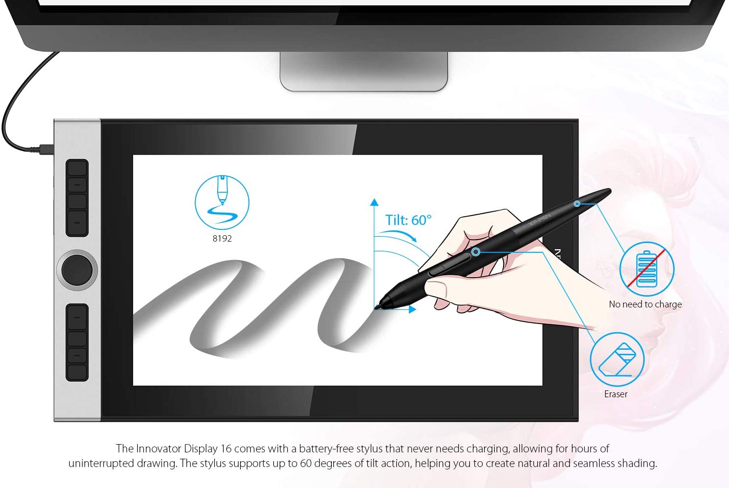 XP-PEN Innovator 16 Pen Display 15.6 Inch Drawing Monitor Full-Laminated Technology Graphics Monitor with Tilt Support Passive Pen and 8 Customizable Shortcut Keys(Supports 92% Adobe RGB Color Gamut)