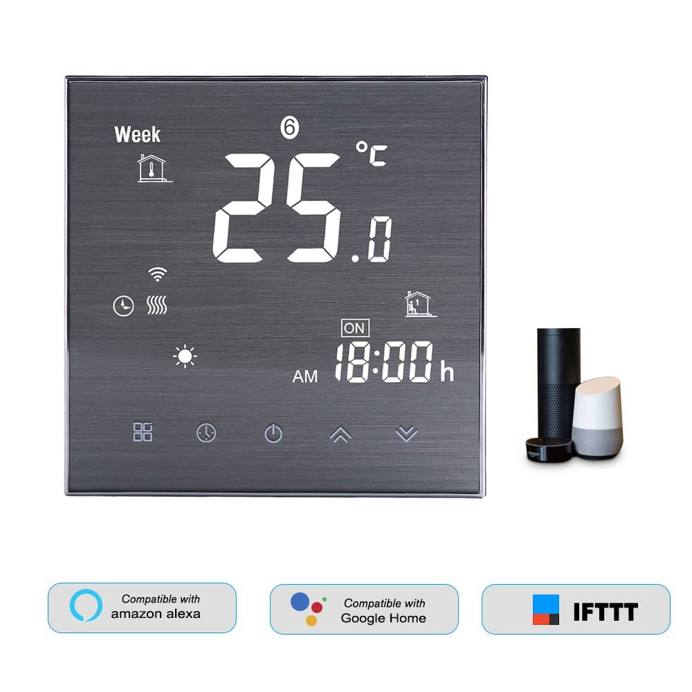 BTH-2000L-GCLW WiFi Smart Thermostat for Water/Gas Boiler Digital Temperature Controller Large LCD Display Touch Button Voice Control Compatible with Amazon Echo/Google Home/Tmall Genie/IFTTT 5A AC