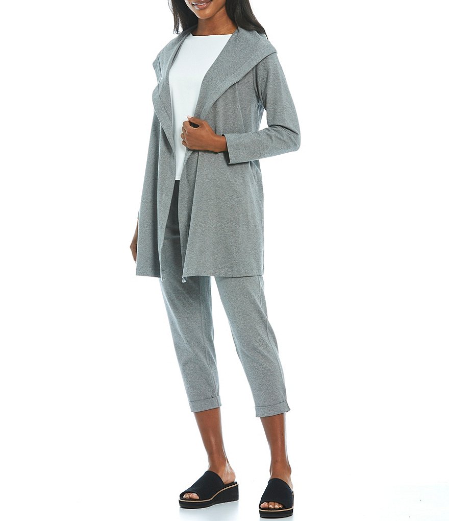 Eileen Fisher Petite Size Organic Cotton Stretch Jersey Hooded Jacket