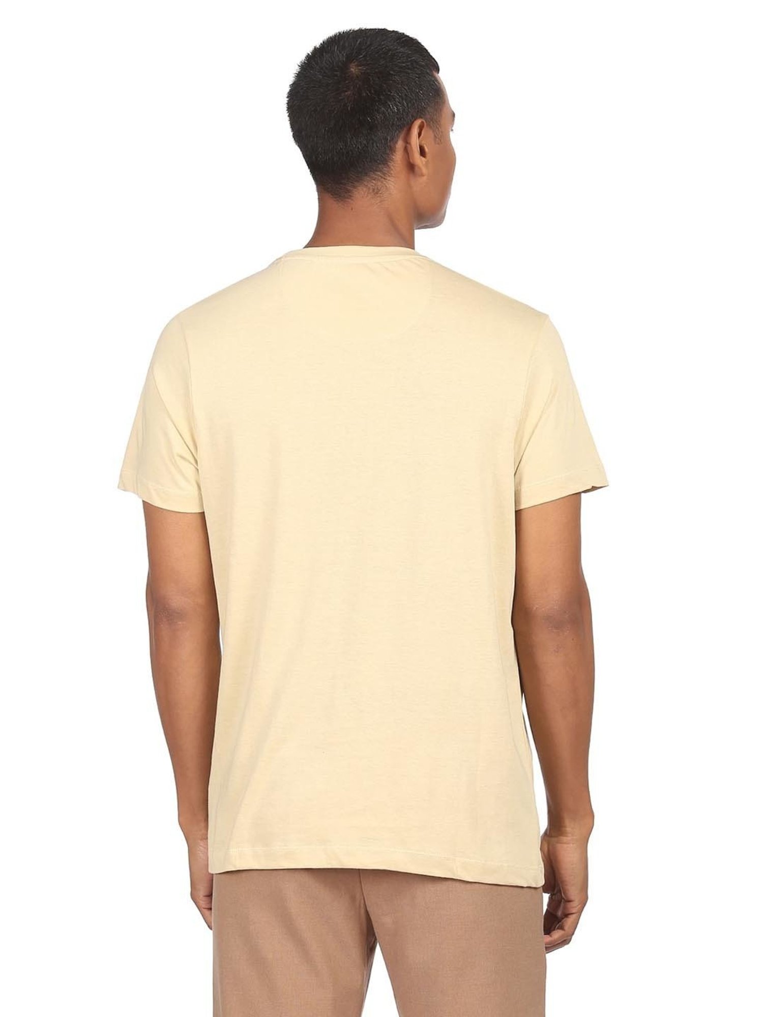 Arrow New York Beige Cotton Regular Fit Printed T-Shirt