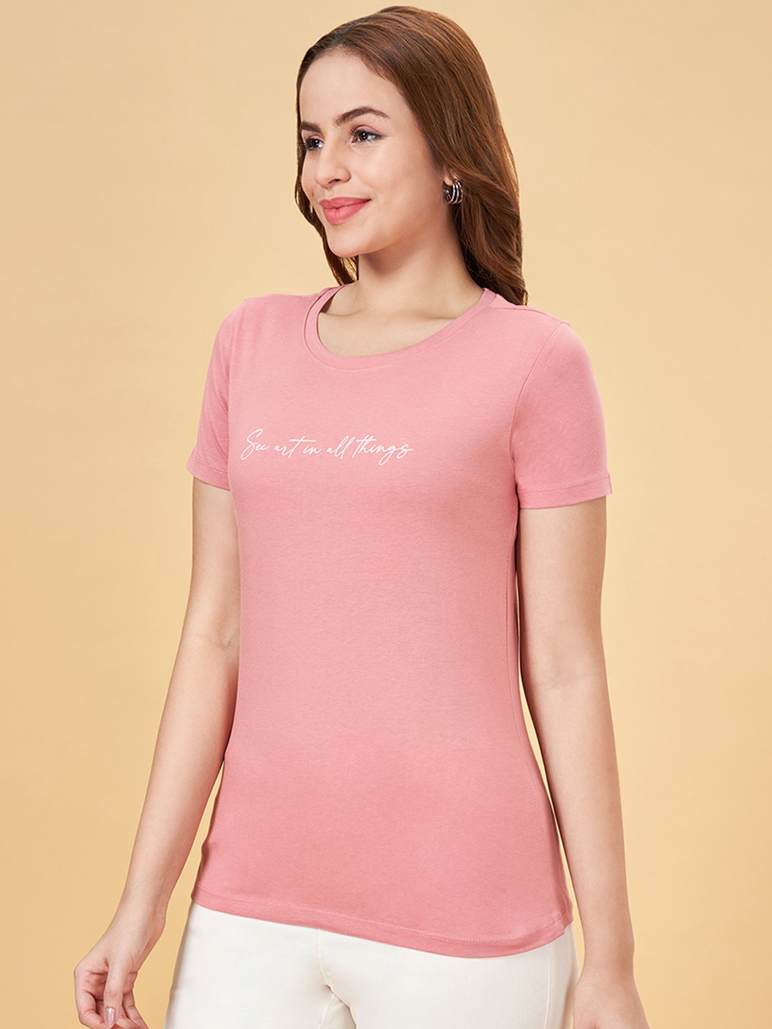 Honey by Pantaloons Pink Cotton Printed T-Shirt