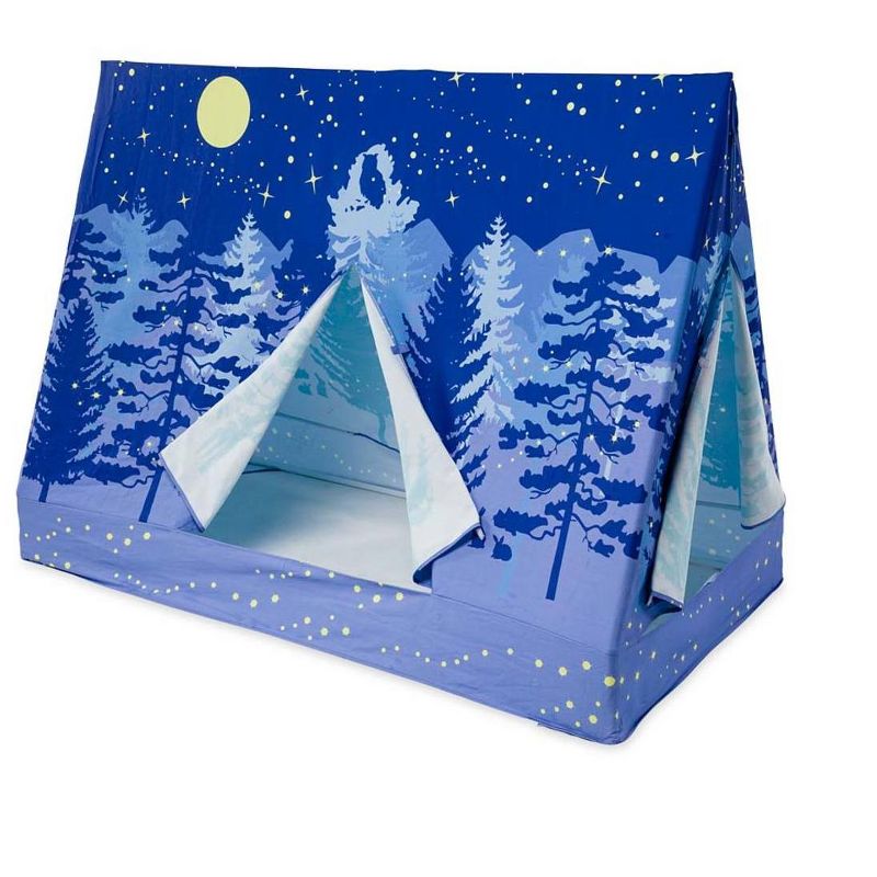 HearthSong - Kids Twin-Sized Forest A-Frame Blue Bed Tent Canopy, Approx. 74 L x 54 H x 35.5 W