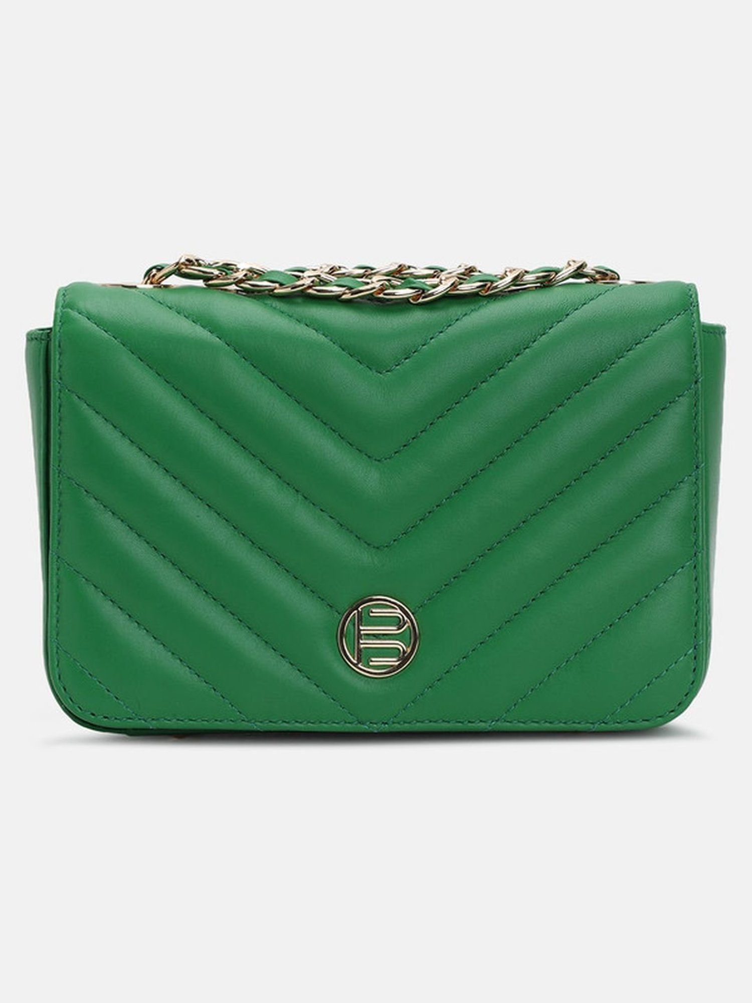 BAGATT Dark Green Leather Quilted Sling Handbag