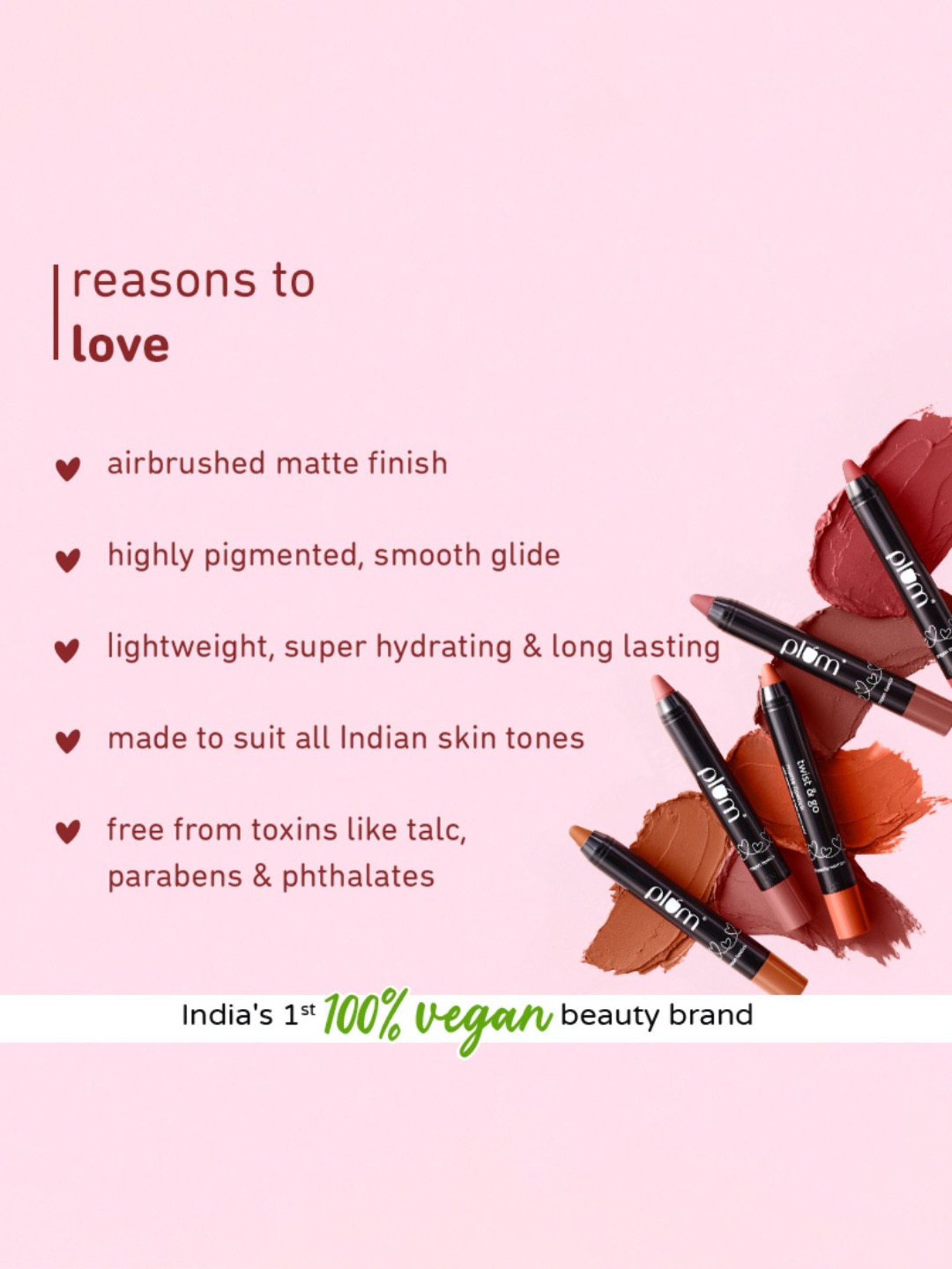 Plum Twist & Go Matte Crayon Lipstick 132 Perky Pink (Fuchsia Pink) - 1.8 gm