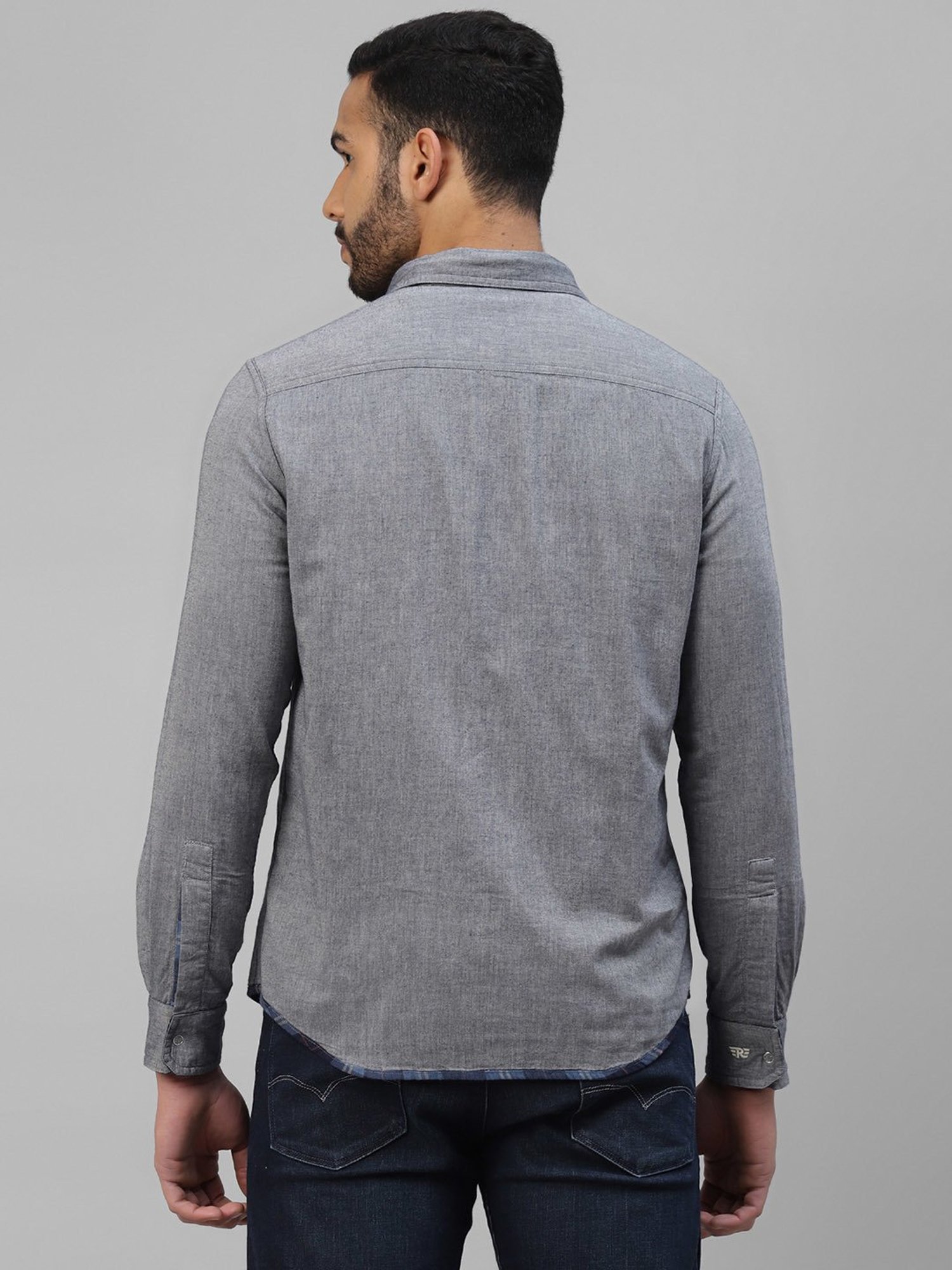 Royal Enfield Blue Slim Fit Check Reversible Shirt