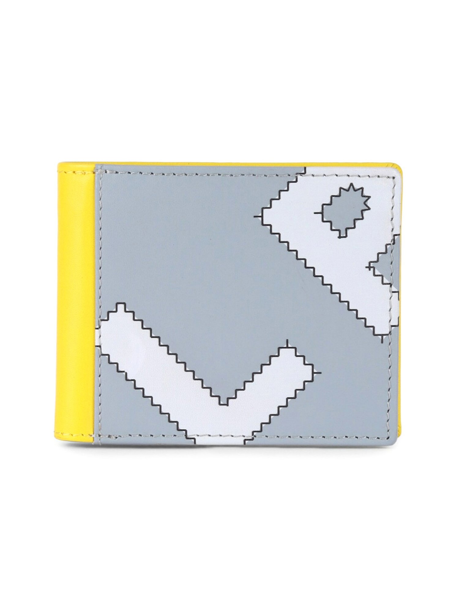 Louis Philippe Grey Printed Leather Bi-Fold Wallet for Men