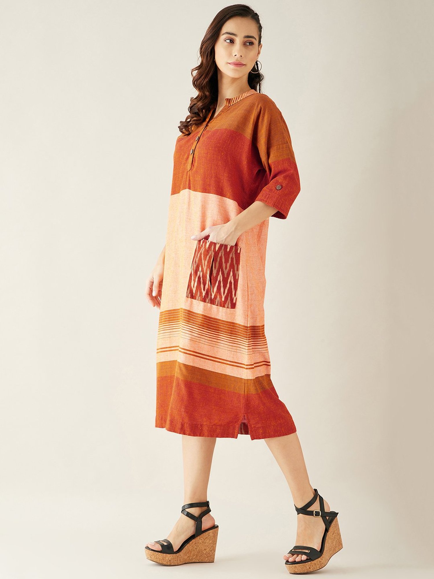 The Kaftan Company Multicolor Color-Block Midi Dress