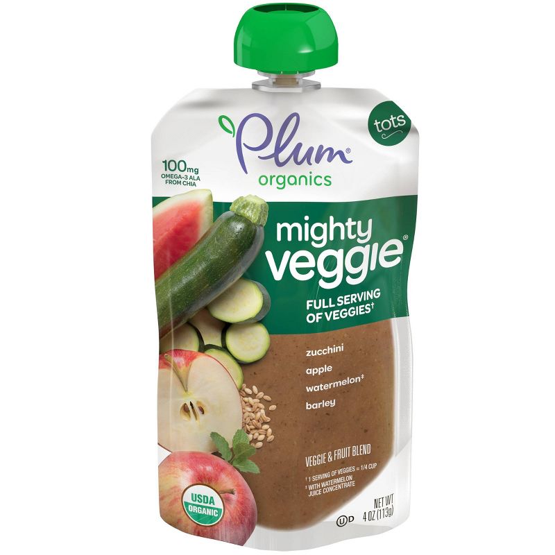 Plum Organics Mighty Veggie Zucchini Apple Watermelon & Barley Baby Food Pouch - 4oz