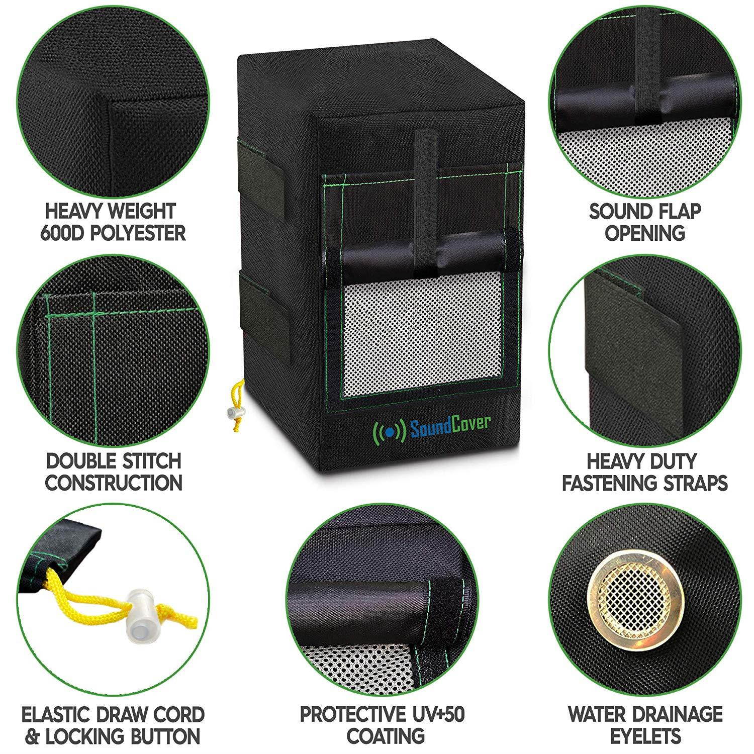 2 Black Heavy Weight Waterproof UV Protection Speaker Covers for Outdoor Speakers with Sound Flap - fits Definitive Technology AW 6500, Klipsch AW-650, Polk Audio 8, Pyle PDWR64BTB/W Speakers