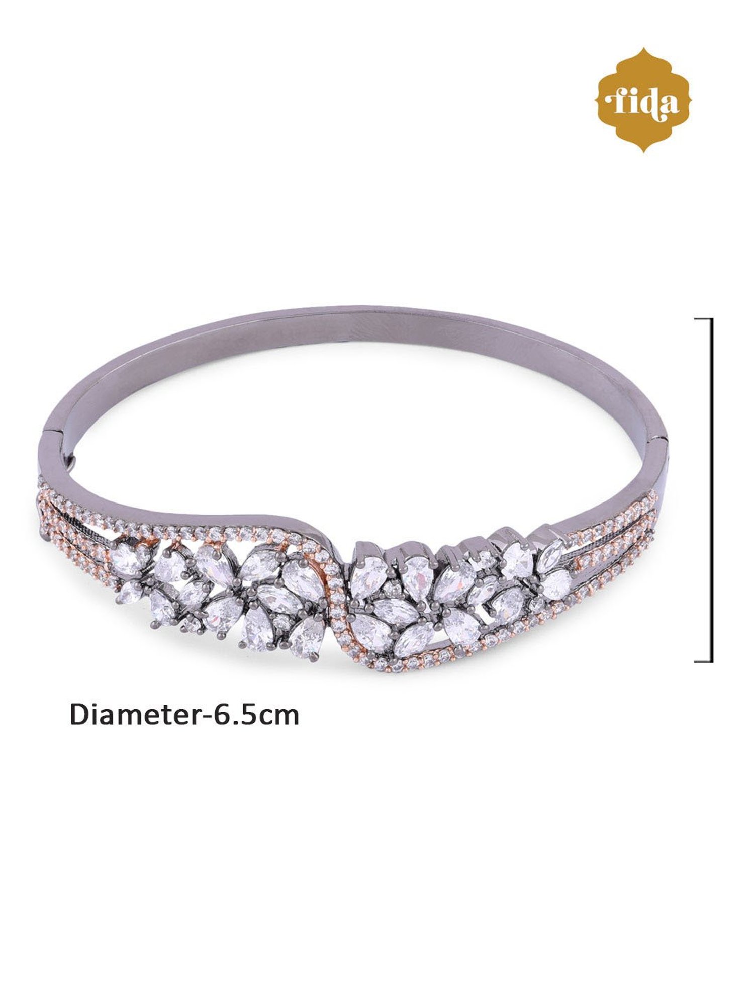 Fida American Diamond Silver-Plated Floral Bangle-style Bracelet for Women