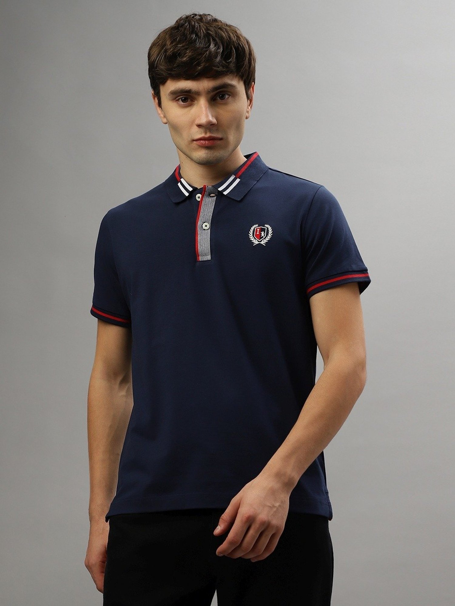 Iconic Navy Blue Cotton Regular Fit Polo T-Shirt