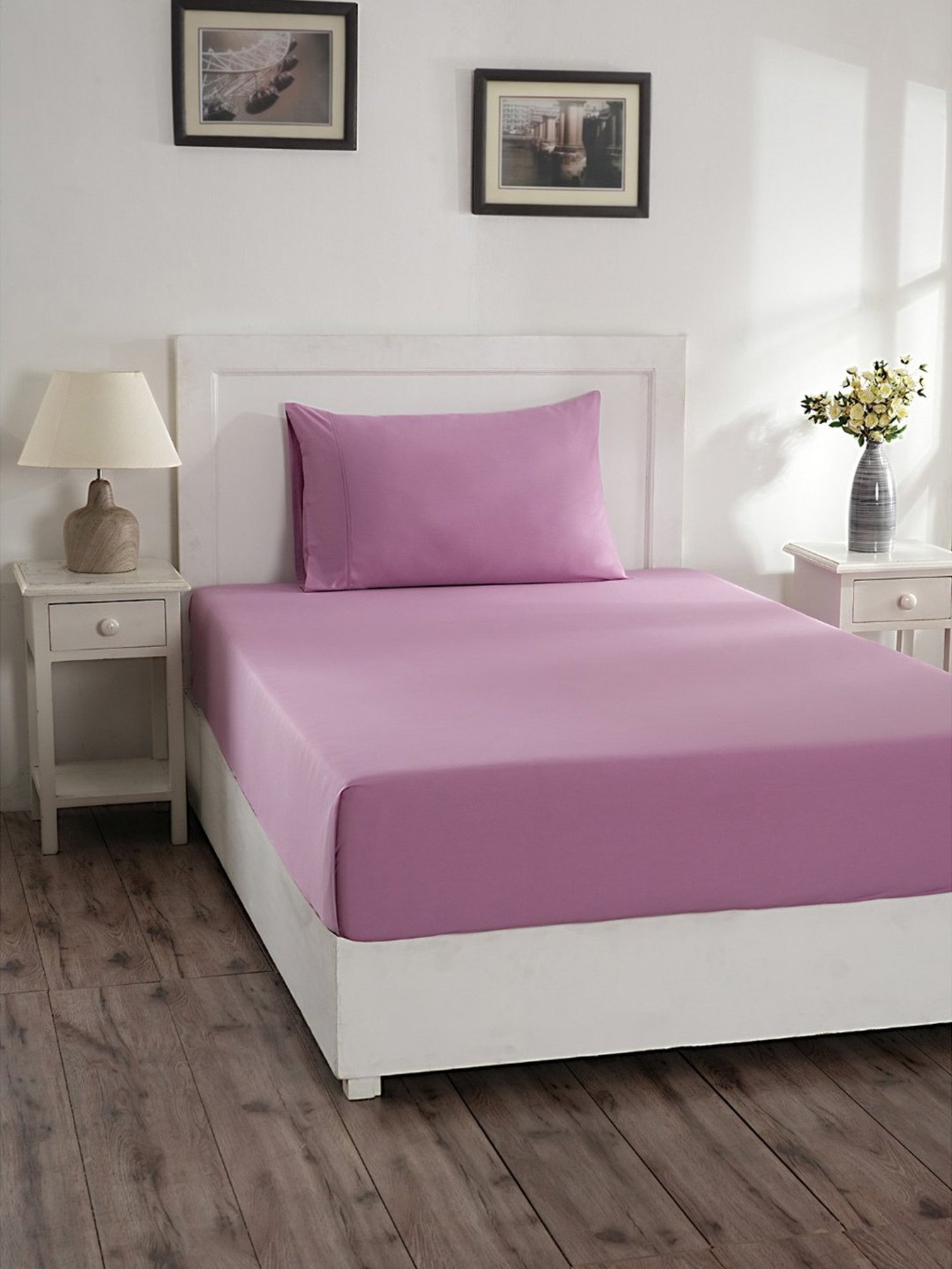 Maspar Colorart Eden Purple 144 TC Cotton Single Bed Sheet With 1 Pillow Cover