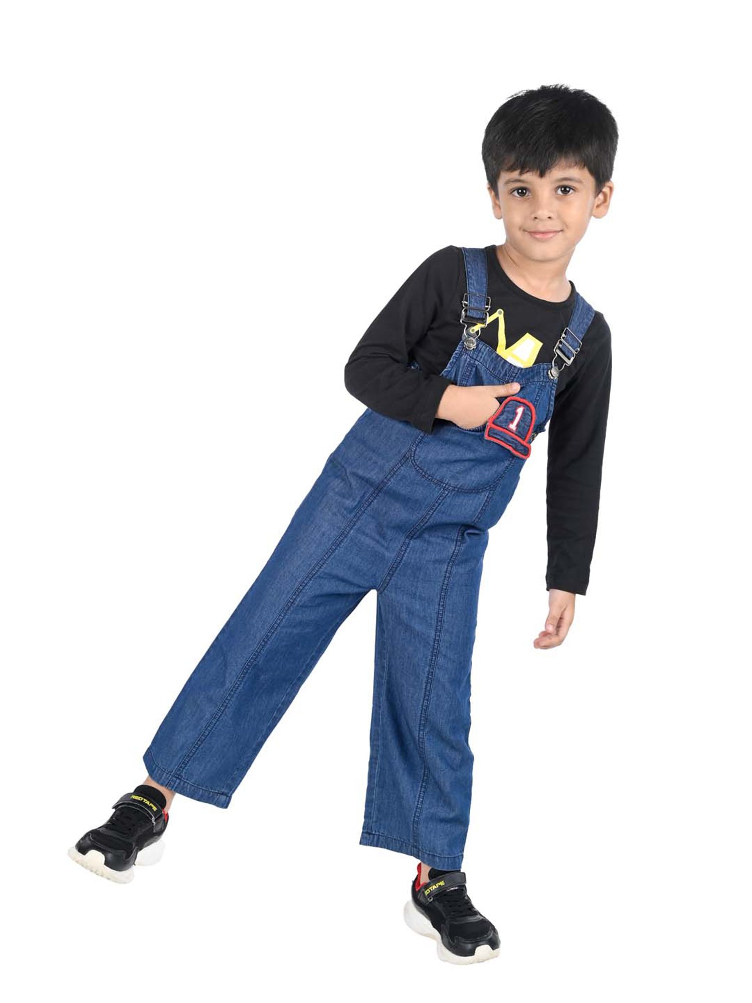 Budding Bees Kids Blue Solid Dungaree