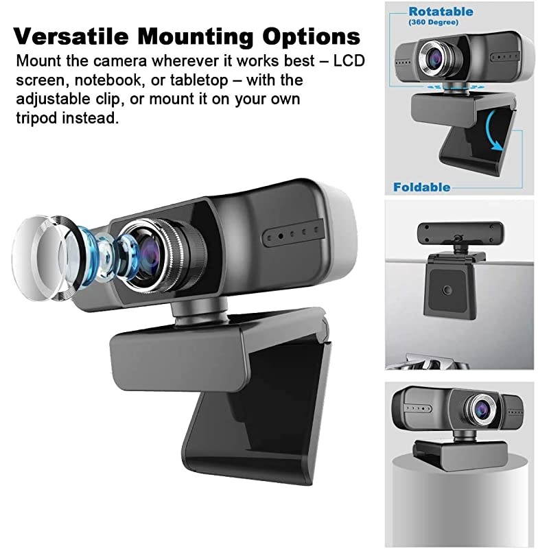 Webcam 1080P  Manual Focus Full HD Live Stream Web Camera for Video Calling and RecordingLaptop Camera with Builtin MicsComputer USB Webcam with Widescreen and 360 Degree Rotatable Clip