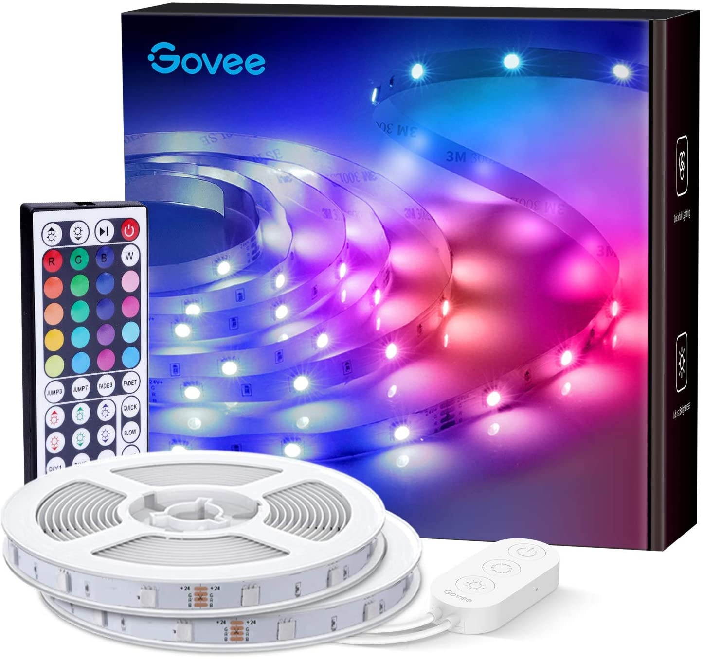 Govee LED Strip Lights 65.6ft RGB Light Strip with Remote Control 600 Bright LEDs DIY Color Options with ETL Listed Adapter for Bedroom Ceiling Under Cabinet (2 Rolls of 32.8ft)