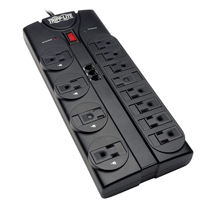 12 Outlet Surge Protector Power Strip 8ft Cord RightAngle Plug TelModem Protection RJ11 $150000 Insurance TLP1208TEL Black