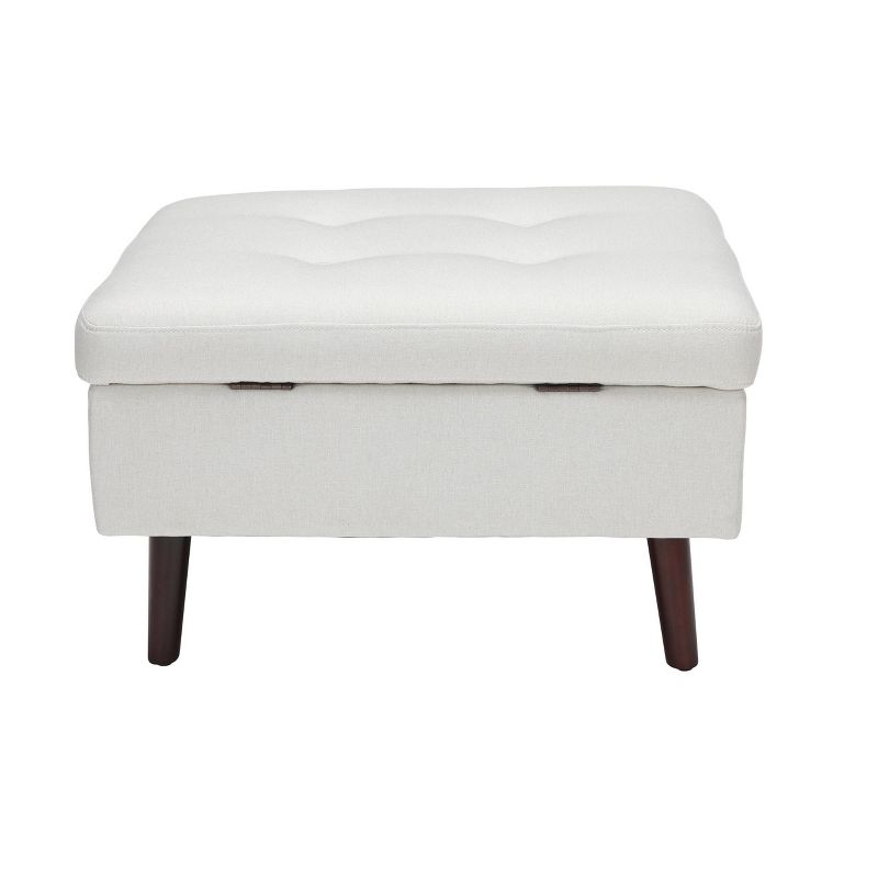 Tufted Fabric Mid-Century Modern Storage Ottoman & Walnut Legs Beige - OFM