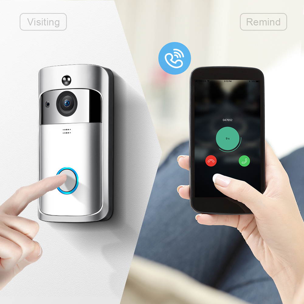 WIFI Video Doorbell, Wireless Smart Doorbell 720P HD Security Camera Intercom Door Real-Time Two-Way Talk and Video, Night Vision, PIR Motion Detection and App Control for IOS and Android