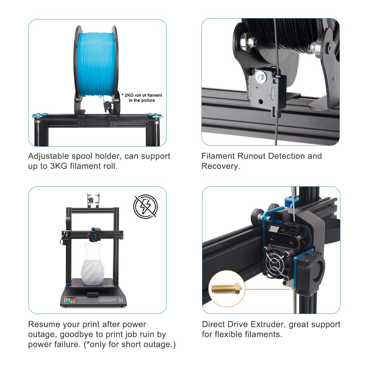 Artillery Genius 3D Printer High-Precision Dual Z-Axis TFT Screen Filament Runout Sensor & Power Failure Recovery