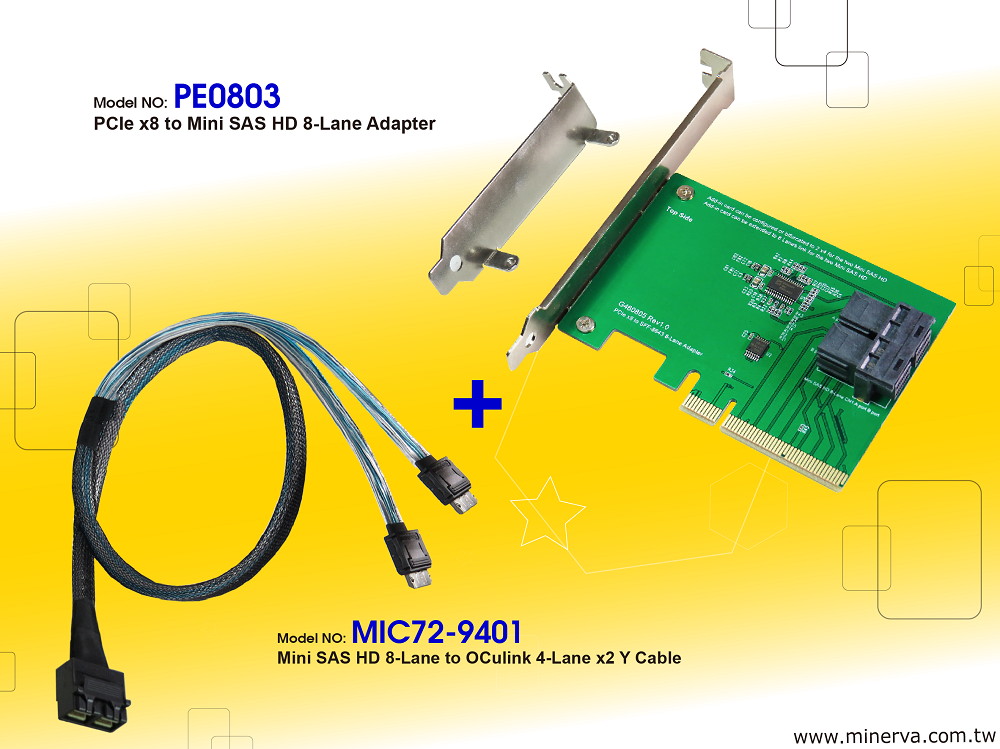 PCIe x8 Gen3 to Mini SAS HD (SFF-8643) 8-Lane Adapter with Mini SAS HD 8-Lane to OCulink 4-Lane x2 Y Cable KIT