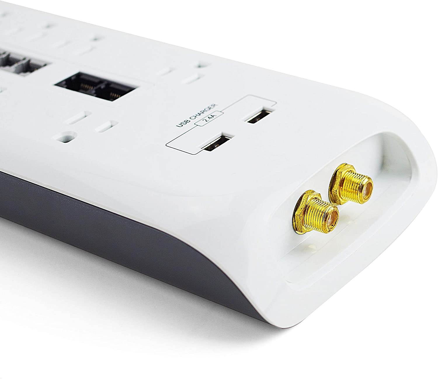 Oviitech 4200 Joules Surge Protector, 10 Outlet All-in-One Power Strip with 2 USB Charging Ports(2.4A Total),Phone/Ethernet/Coaxial Protection with 6 Foot Heavy Duty Extension Cord, White,ETL Listed.
