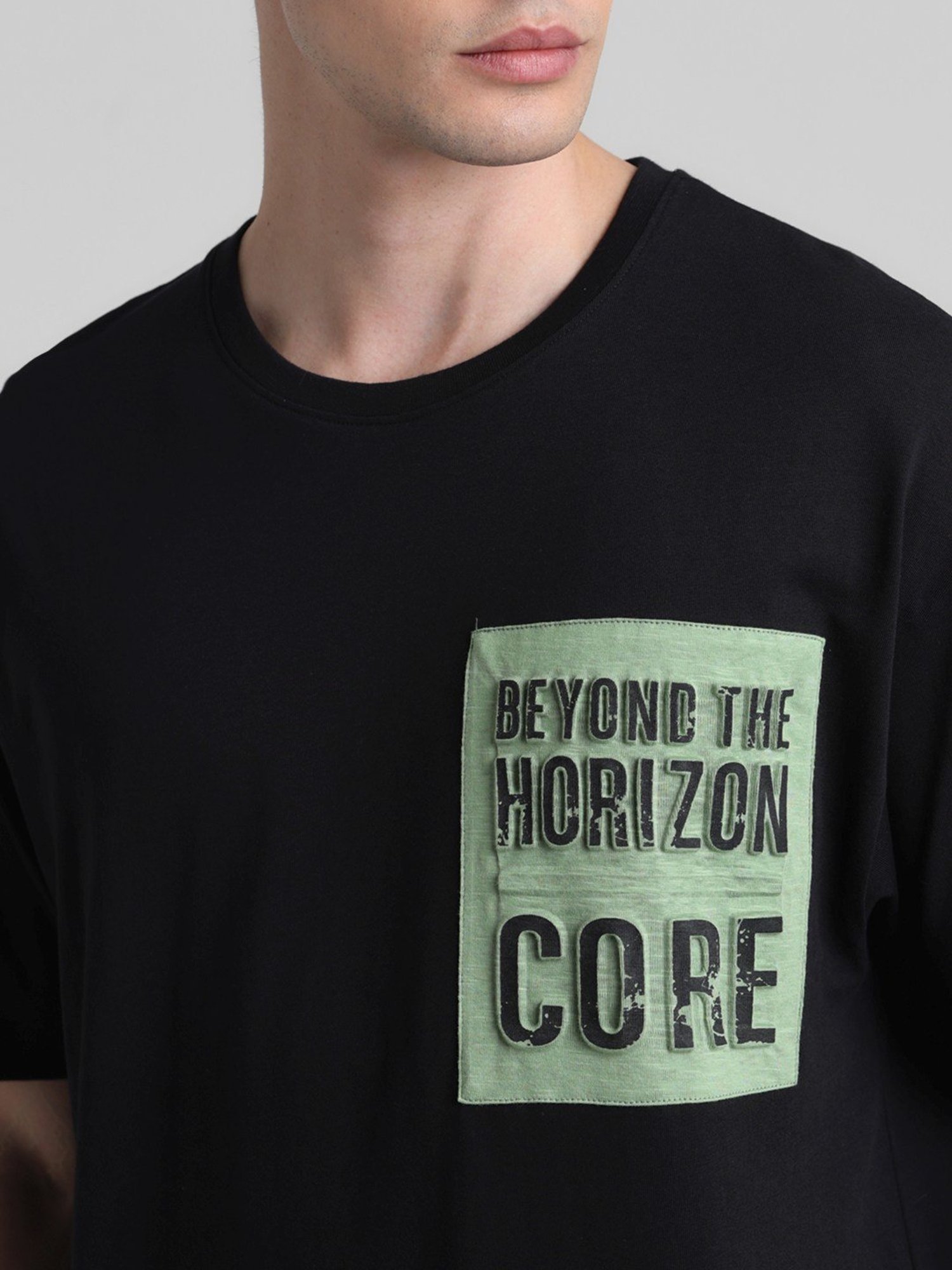 Jack & Jones Jet Black Cotton Boxy Fit Printed T-Shirt