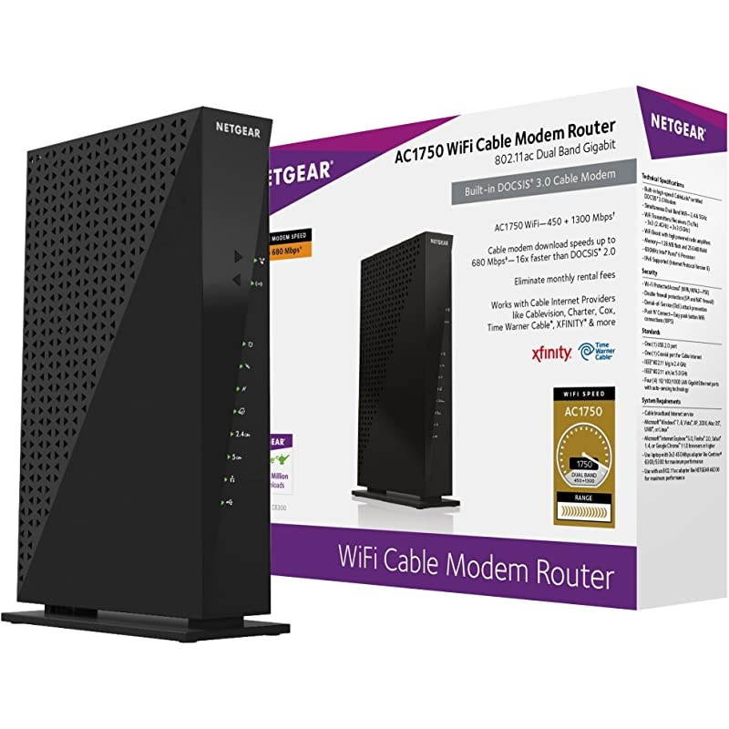 C6300-100NAS AC1750 (16x4) DOCSIS 3.0 WiFi Cable Modem Router Combo (C6300) Certified for Xfinity from Comcast, Spectrum, Cox, Cablevision & more,Black