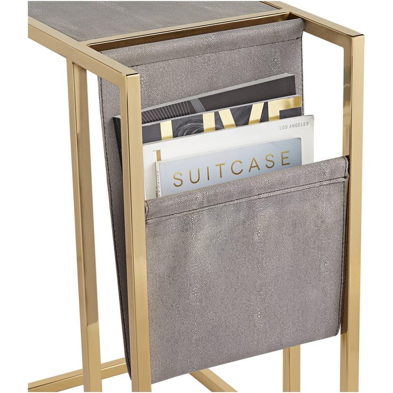 55 Downing Street Kingsroad 19" Wide Gold and Gray Accent Table with Magazine Holder