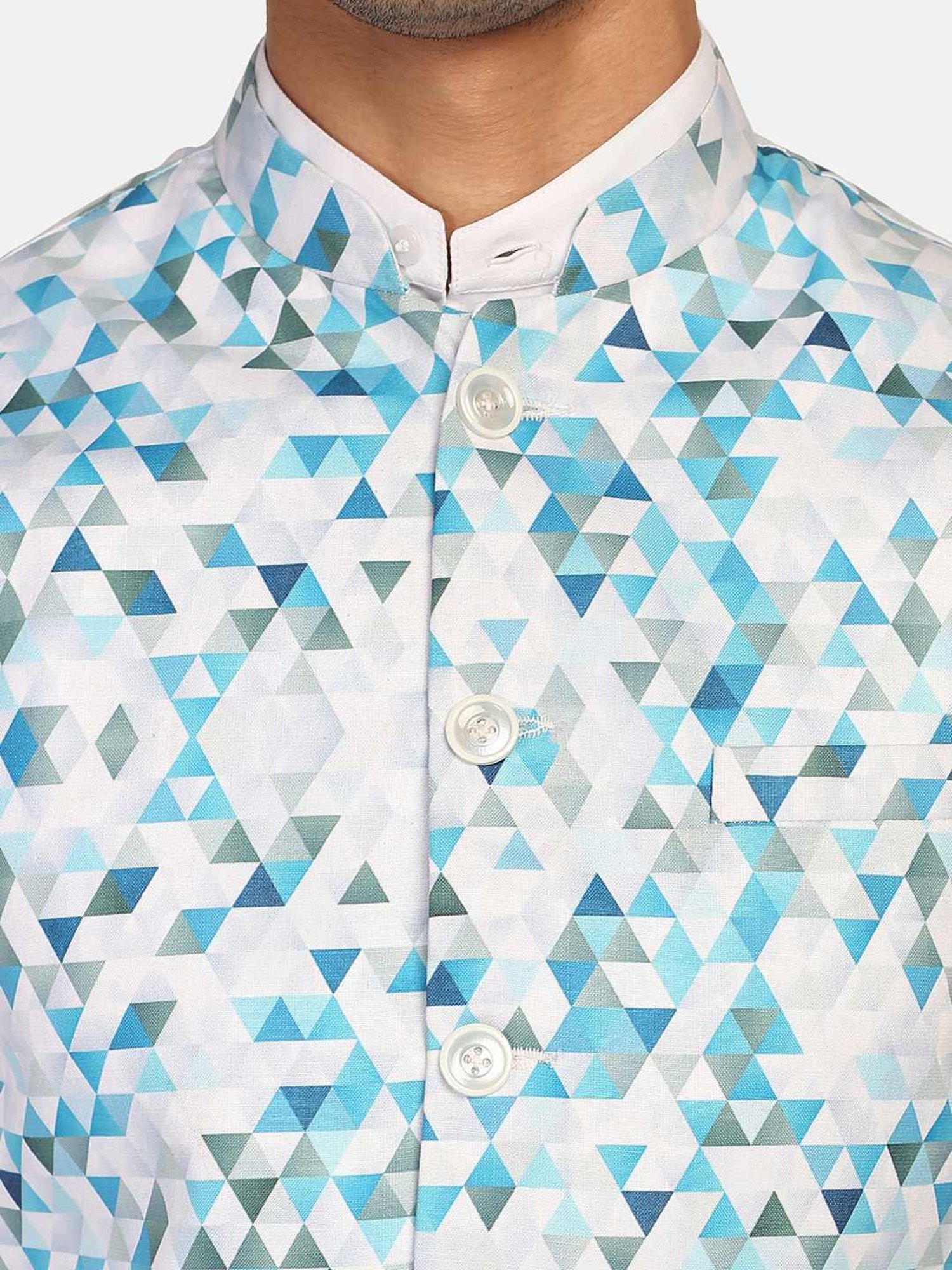 VASTRAMAY Teal Green Regular Fit Printed Nehru Jacket