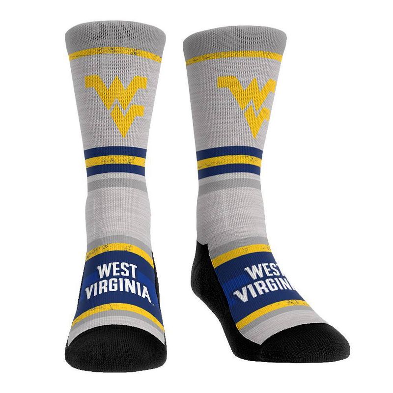 NCAA West Virginia Mountaineers Adult Cool Gray Block Crew Socks - L/XL