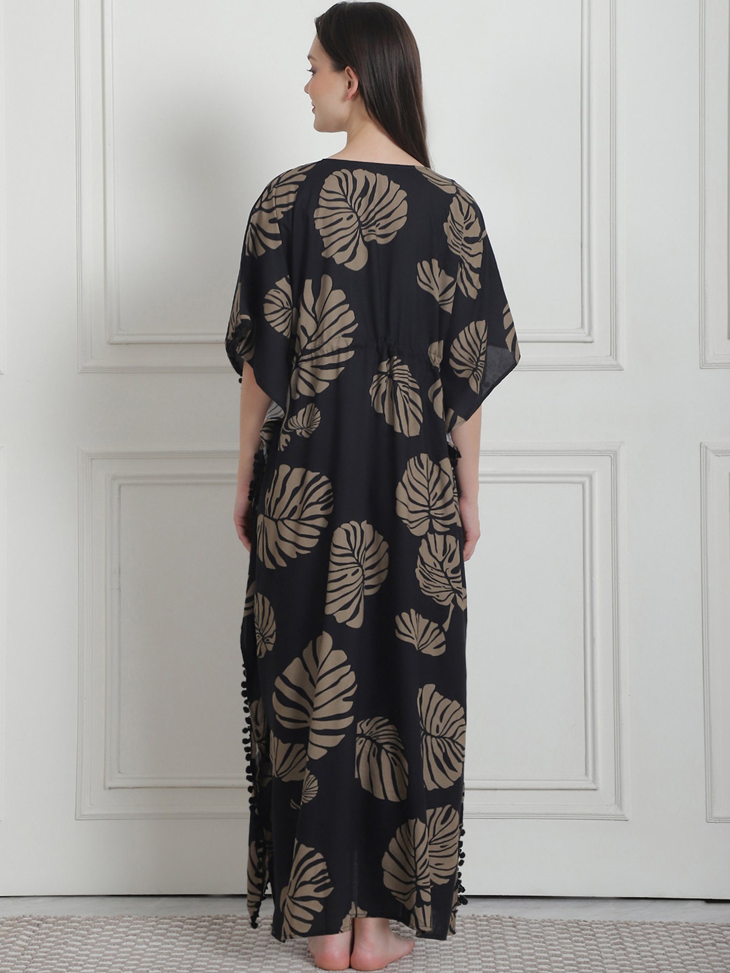 Secret Wish Black Floral Print Maternity Kaftan Nighty