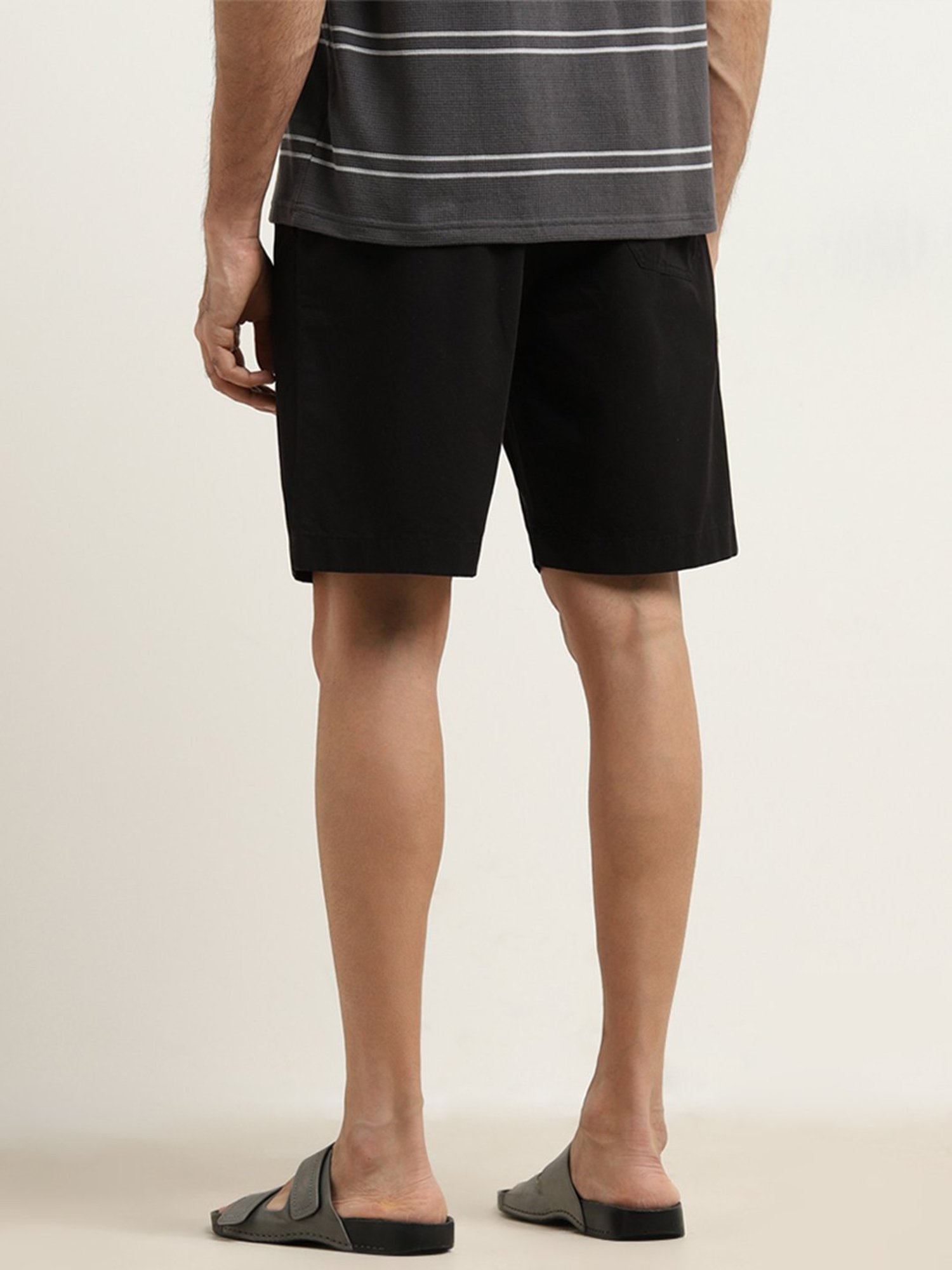 WES Lounge by Westside Black Relaxed-Fit Mid-Rise Cotton Shorts