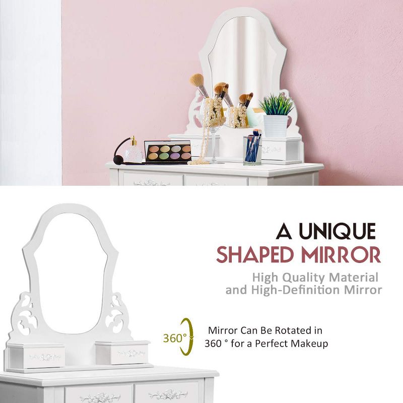 Costway White Vanity Jewelry Wooden Makeup Dressing Table Stool