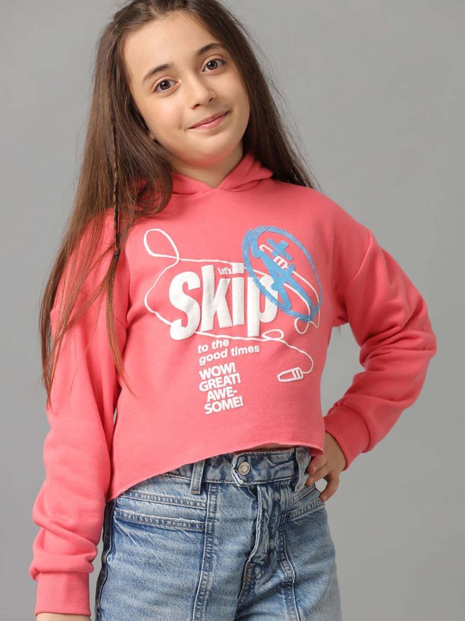 Under Fourteen Only Kids Pink Cotton Printed Full Sleeves Sweatshirt
