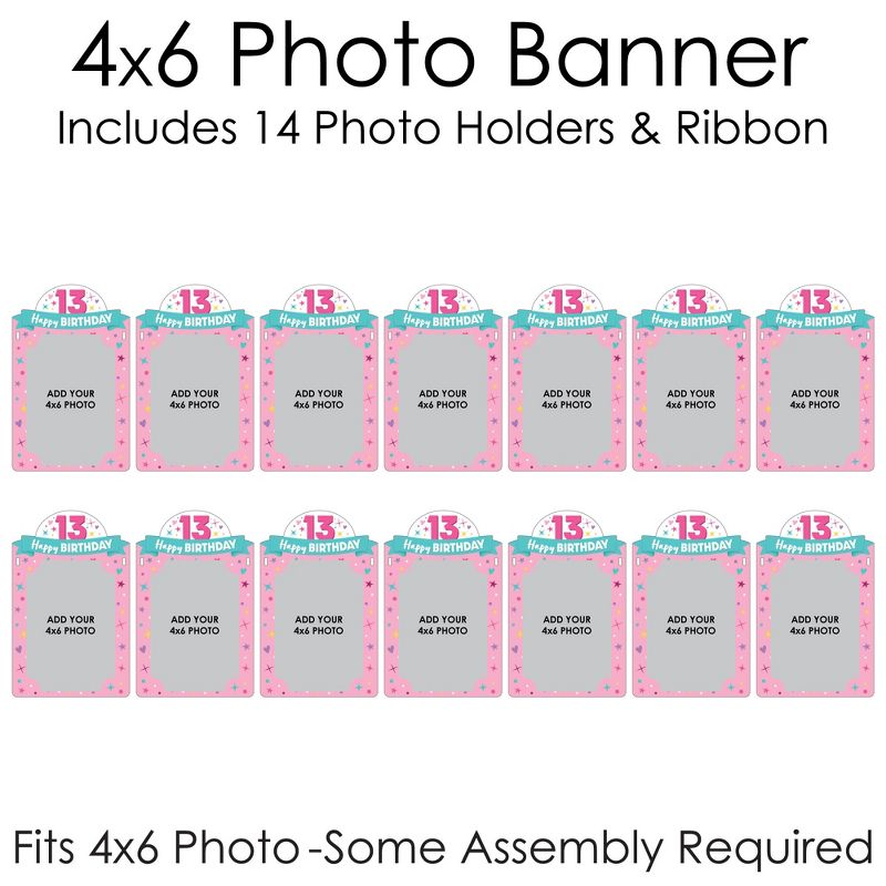 Big Dot of Happiness Girl 13th Birthday - DIY Official Teenager Birthday Party Decor - Picture Display - Photo Banner