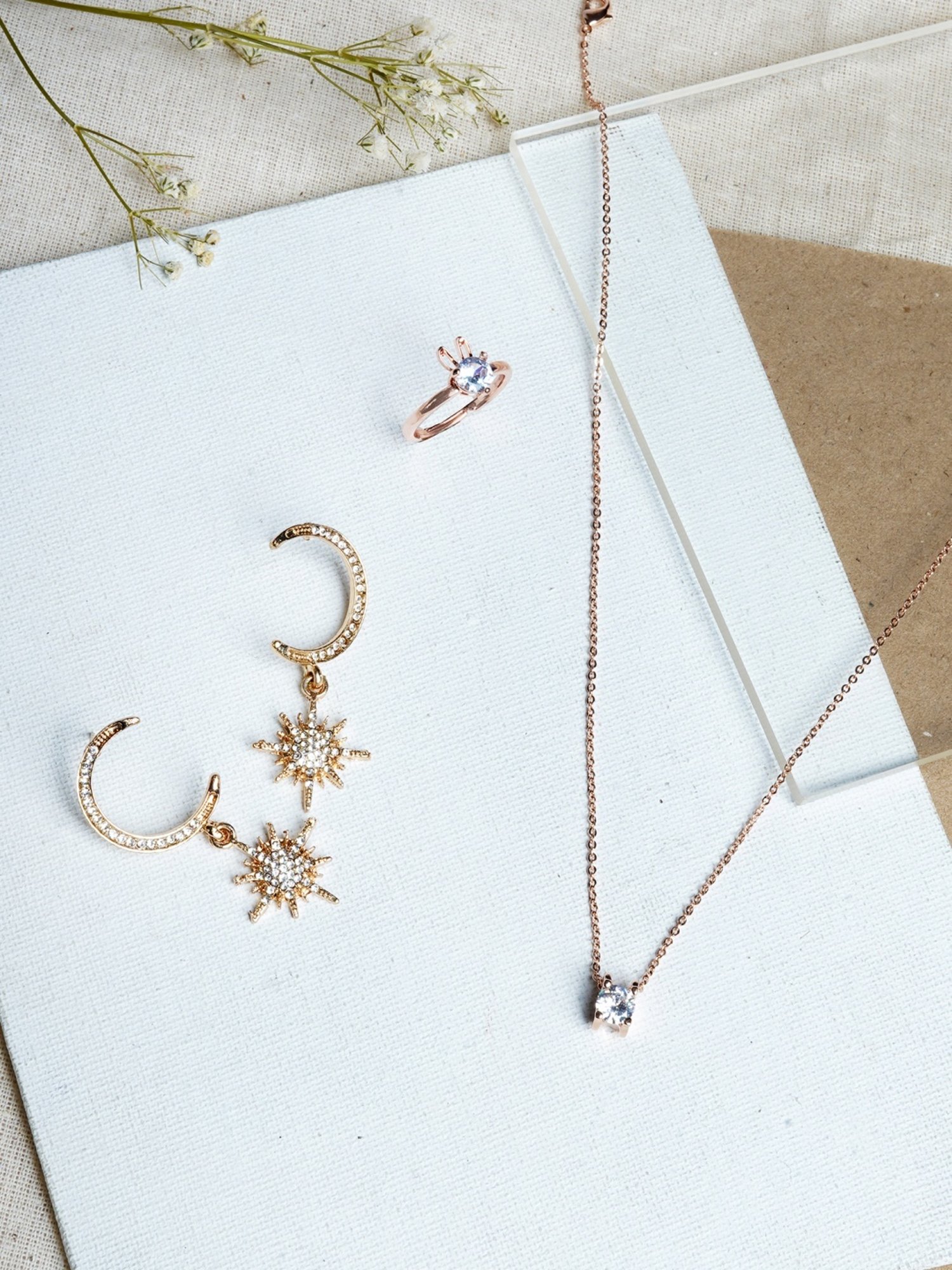 Joker & Witch Rose Gold Petal Necklace Set with Ring