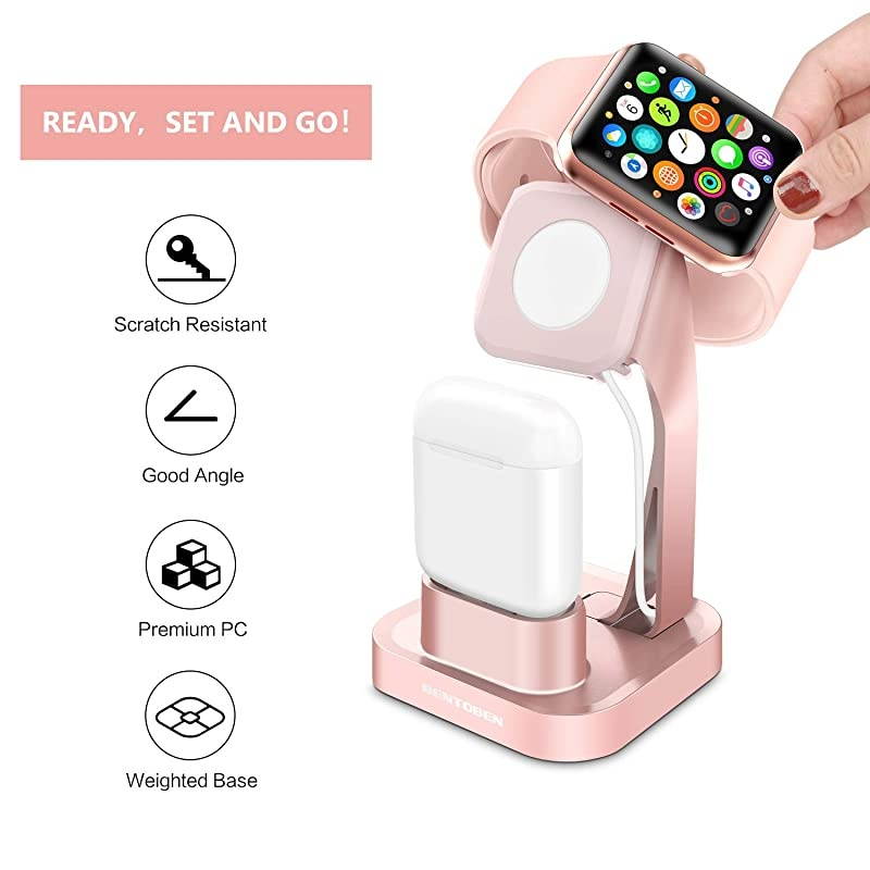 2 in 1 Charging Stand for Apple Watch Series 5Series 4Series 321 Charging Dock for AirPods 21Desk Stand for iWatch 38mm40mm42mm44mm Night Stand ModeRose Gold