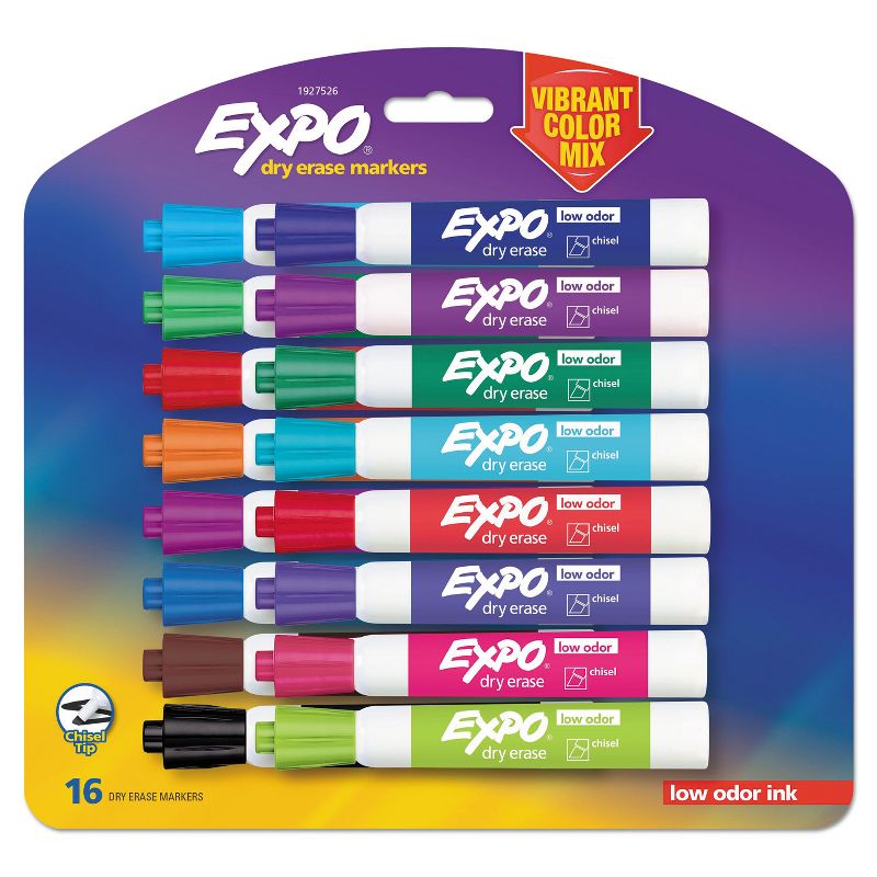 EXPO Low Odor Dry Erase Vibrant Color Markers Assorted Colors Medium 16/Set 1927526