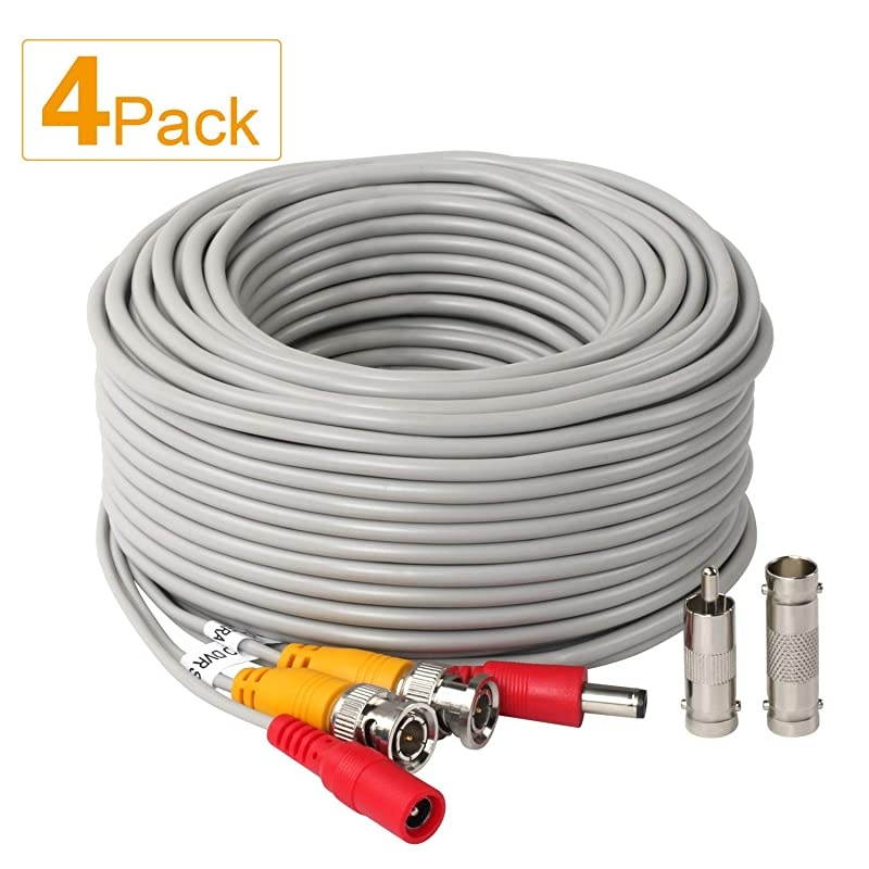 150Feet BNC Vedio Power Cable PreMade AlinOne Camera Video BNC Cable Wire Cord Gray Color for Surveillance CCTV Security System with ConnectorsBNC Female and BNC to RCA