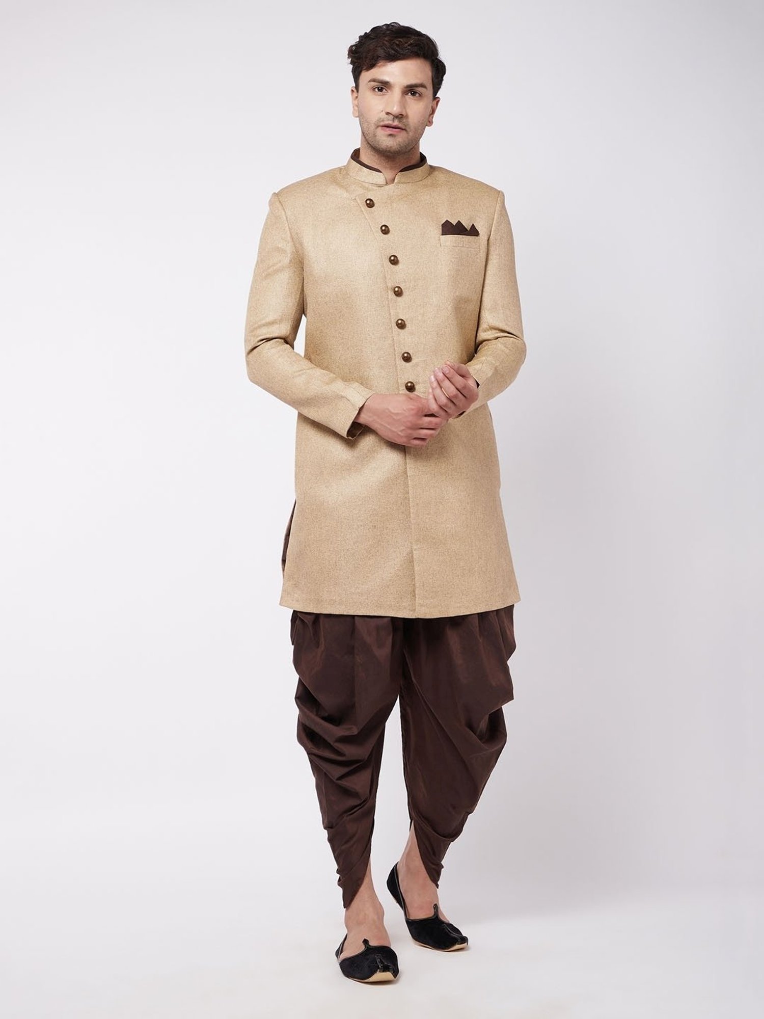 Benstoke Black & Maroon Regular Fit Sherwani Set