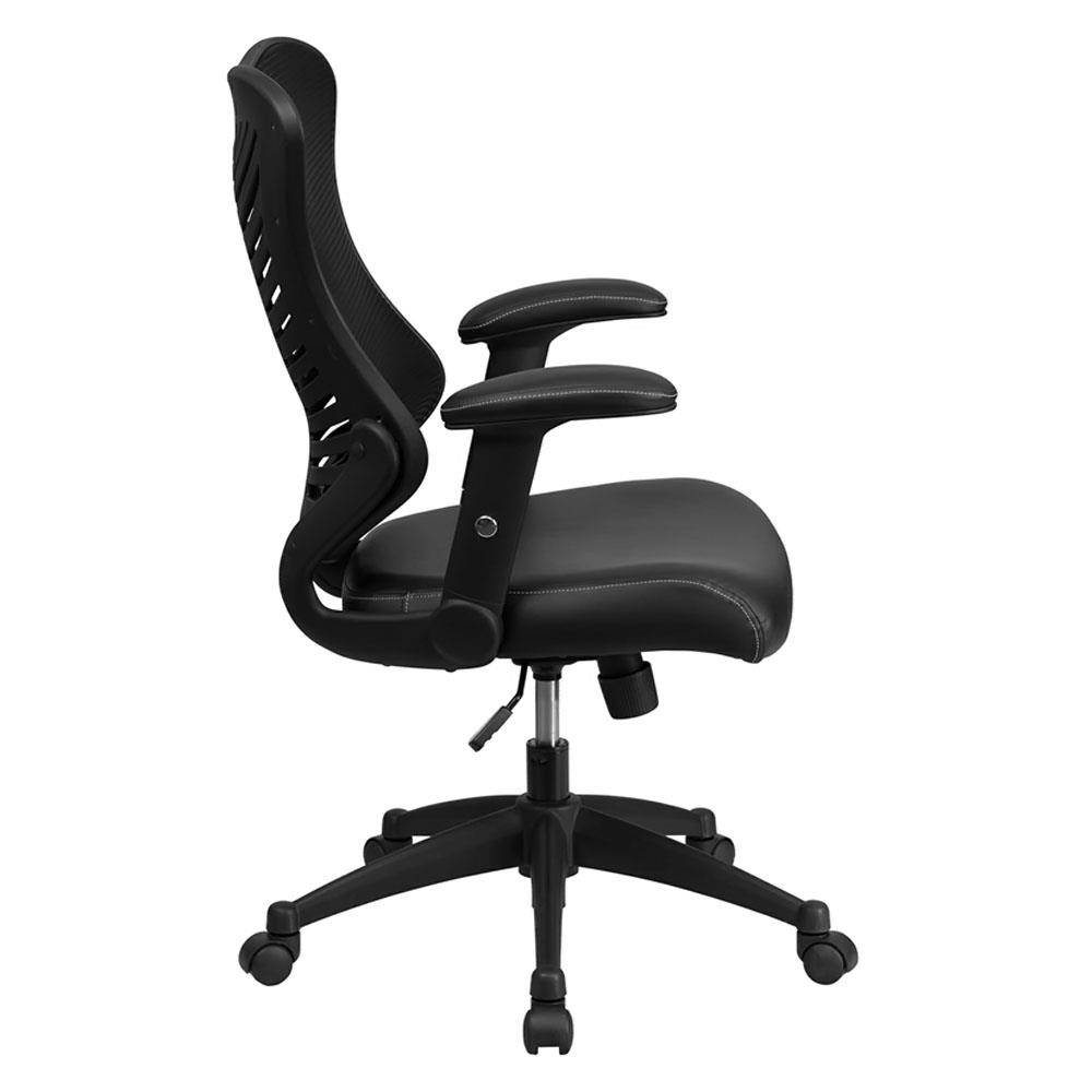 High Back Designer Black Mesh Executive Swivel Ergonomic Office Chair with LeatherSoft Seat and Adjustable Arms