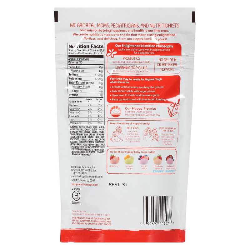 HappyBaby Organic Yogis Strawberry Freeze-Dried Yogurt & Fruit Baby Snacks - 1oz