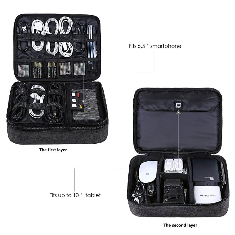 Electronic Organizer Double Layer Travel Cable Organizer Cases Electronics Accessories Storage Bag for 105 inch iPad Pro iPad air Cables Kindle Black