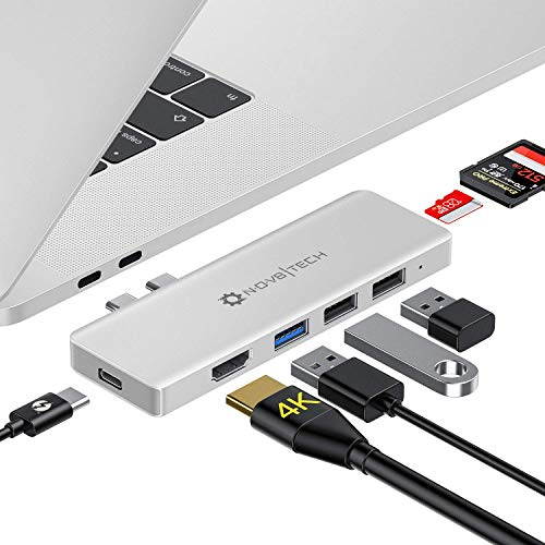NOV8Tech USB C Hub 7in2 HDMI Multi Port Adapter Dongle for Silver MacBook Air M1 2021/2020/2019/2018 & MacBook Pro M1 2021-2016, SD/Micro SD Reader, Thunderbolt 3 Dock, USB C 100W, USB 3.0, 2X USB 2