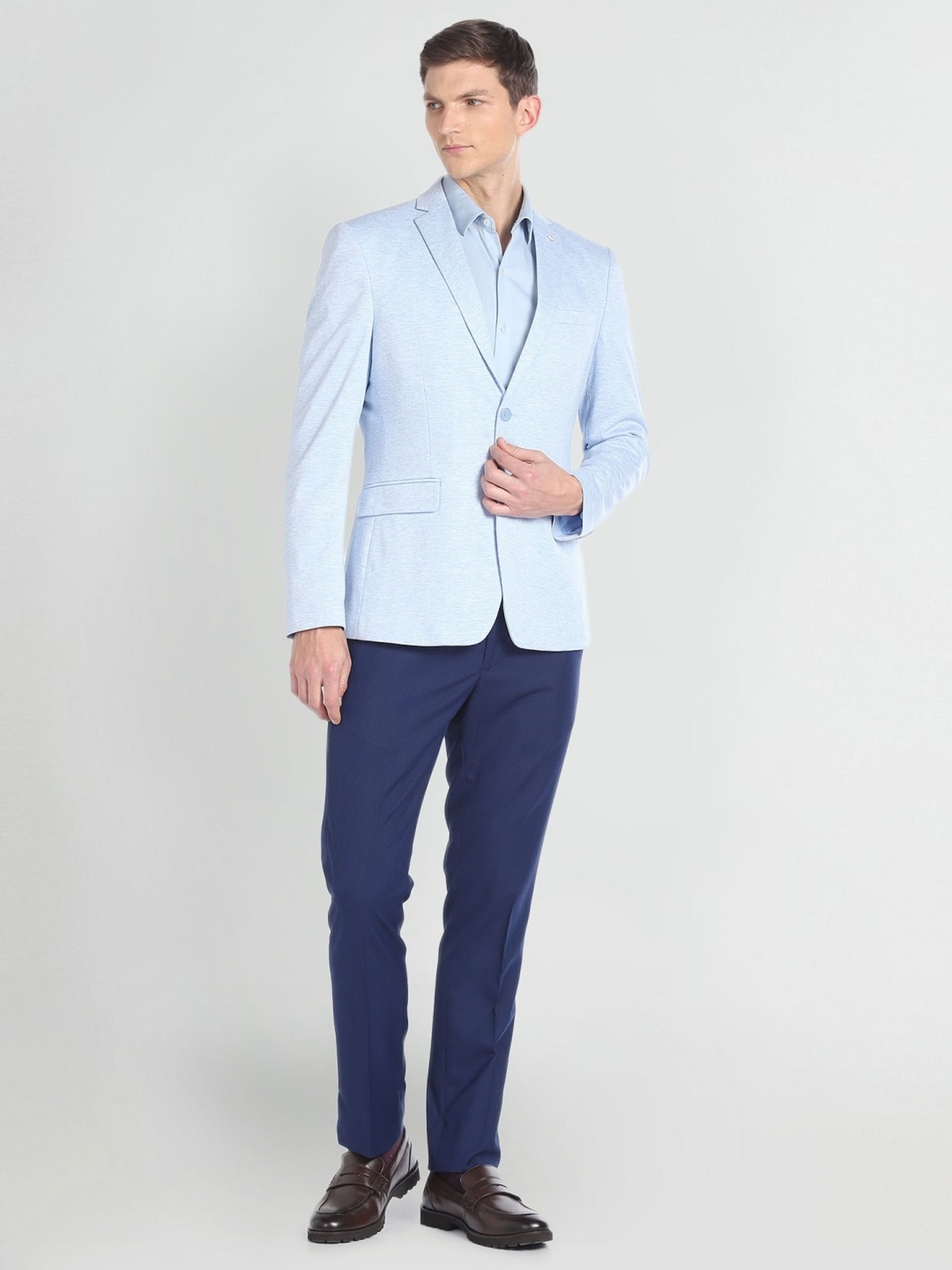 Arrow Light Blue Regular Fit Self Pattern Blazer