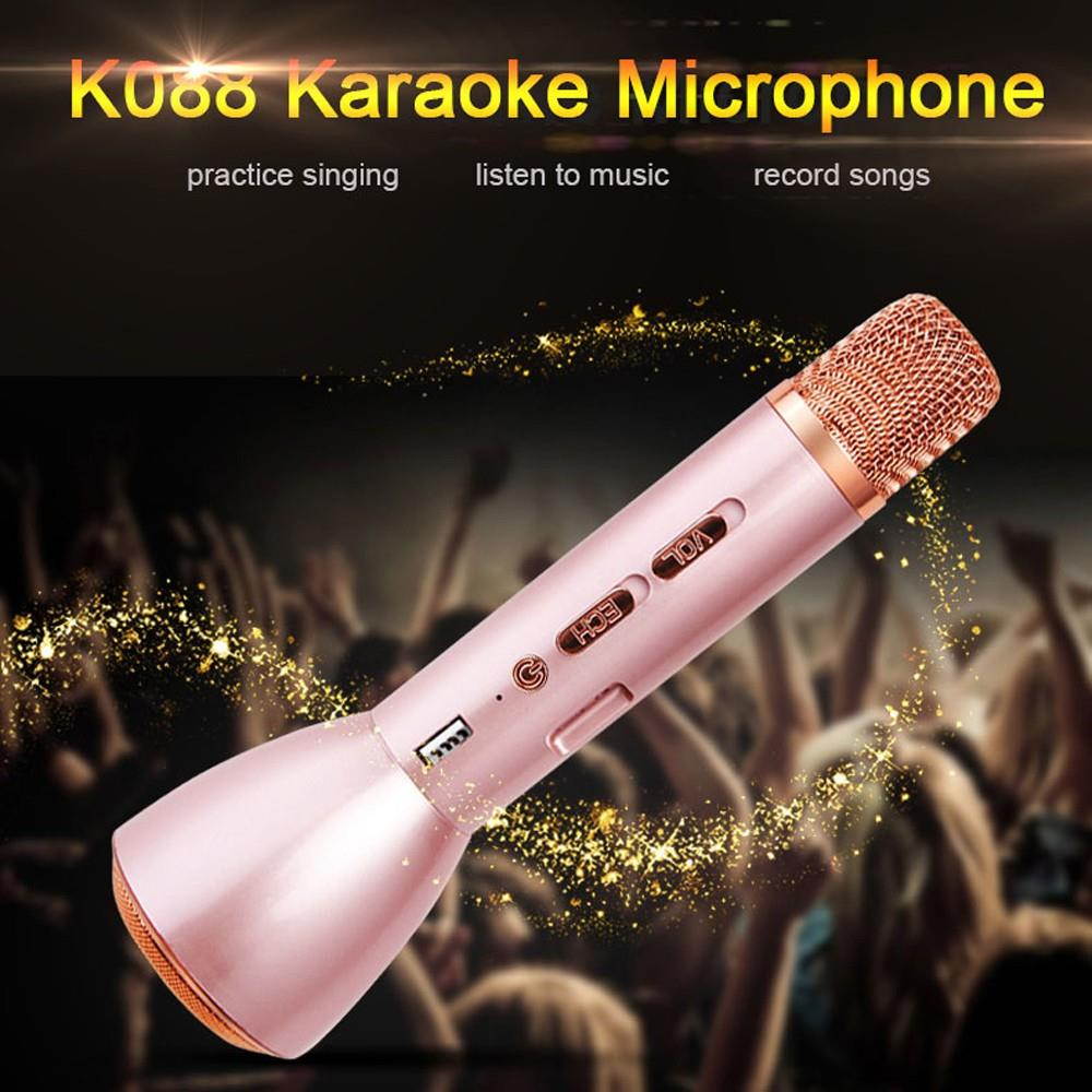 K088 Wireless Condenser Microphone Karaoke Player Recording Singing Microphone Bluetooth Speaker 2600mAh Power Bank for iPhone iPad Android Smart Phone PC Gold