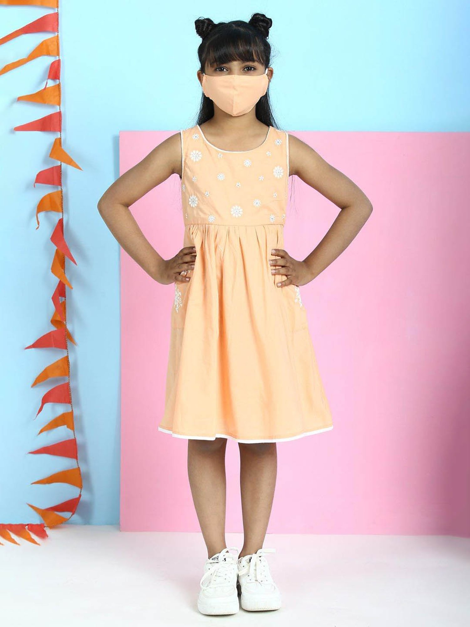 Biba Girls Orange Embroidered Dress