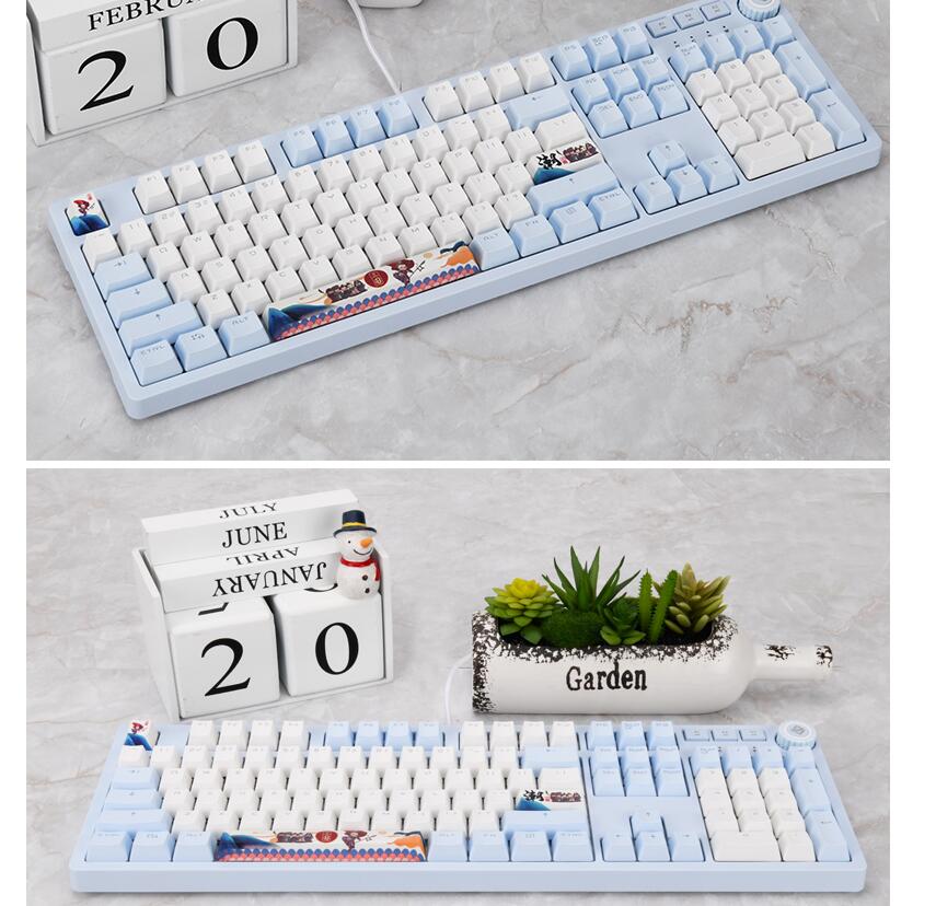 A-jazz AK515 Chinese Style Design,  104Keys N-Key Rollover White Backlit USB Wired Mechanical  Gaming Keyboard-,PBT Keycaps, Type-C